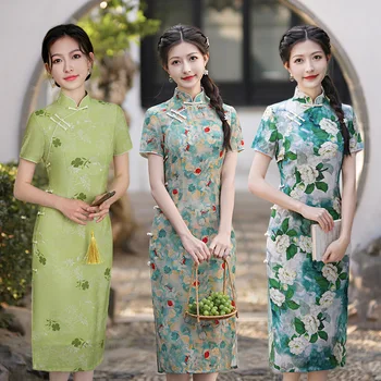 Ретро Республиканский Китайский Чонсам 2023, Весна, Новый стиль, Повседневное Тонкое платье Ципао для Молодой Девушки, Вечерняя женская одежда