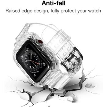 Прозрачный ремешок + Чехол для Apple Watch серии Ultra 8 7 6 SE 5 4 49 мм 45 мм 44 мм 42 мм 41 мм Прозрачный для iwatch 3 40 мм Пластиковый ремешок