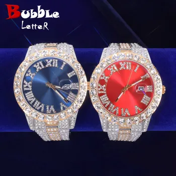 Красные часы с надписью Bubble для мужчин, Большие золотые часы в стиле Милитари, кварцевые, со стразами, ювелирные изделия в стиле хип-хоп