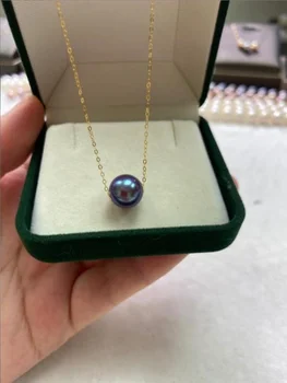 Ювелирные изделия из натурального морского Жемчуга 11-12 мм, фиолетовое круглое жемчужное ожерелье, Бесплатная доставка для женщин