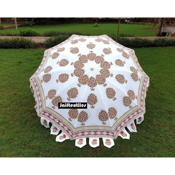 Индийский садовый зонт с принтом ручной работы. Зонт-козырек с красивым цветочным принтом ручной работы. Красивый уникальный дизайн для улицы