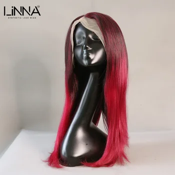 LINNA Синтетический парик на кружеве спереди для Женщин, Длинный прямой красный 24-дюймовый парик для косплея, Красные парики на кружеве спереди