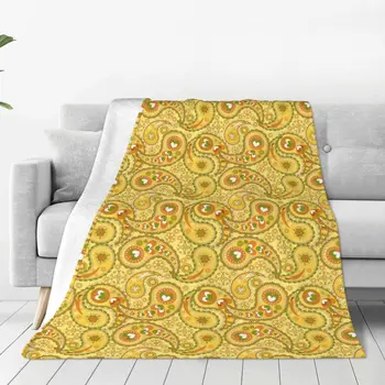 Одеяла с рисунком Пейсли, персидская индийская культура, геометрическая абстракция, плиточный узор, Плюшевое Теплое одеяло для домашней зимы